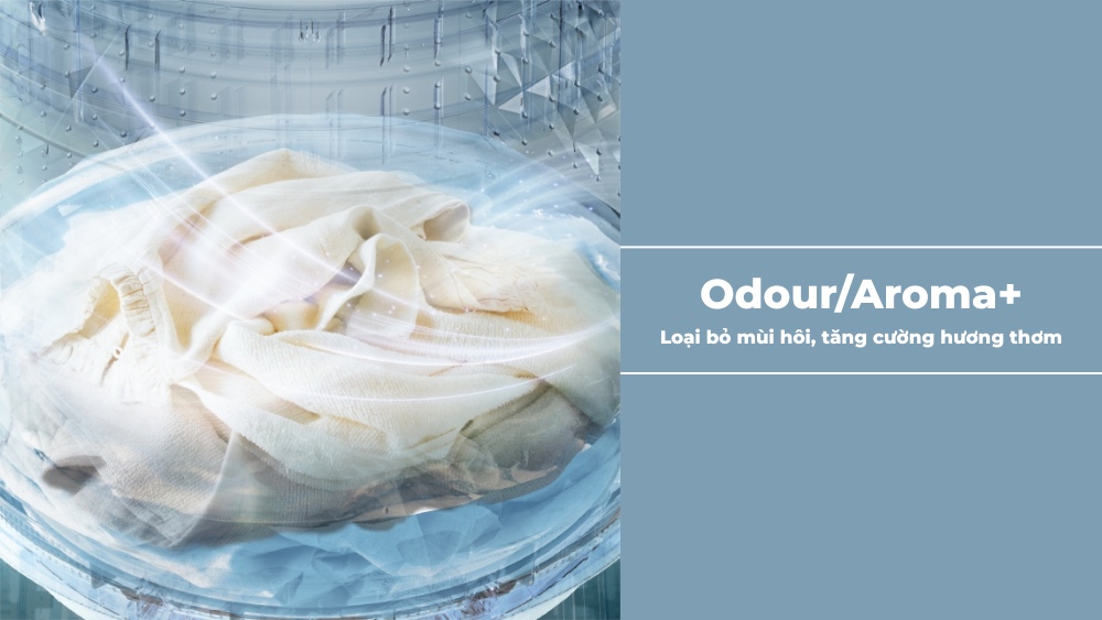 Chu trình giặt Odour/Aroma+ giúp quần áo lưu hương bền lâu