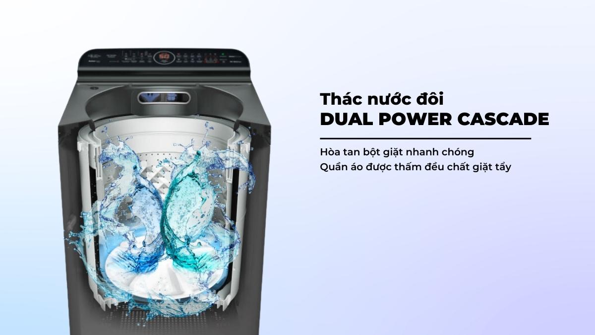 Thác nước đôi Dual Power Cascade hòa tan bột giặt nhanh chóng