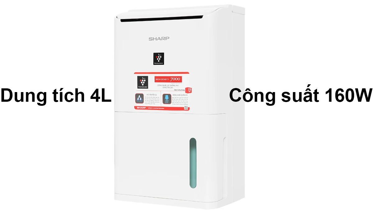 Máy hút ẩm Sharp DW-D12A-W dung tích 4L, công suất 160W