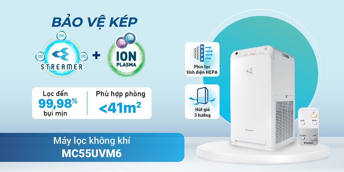 Công nghệ bảo vệ kép của máy lọc không khí Daikin MC55UVM6