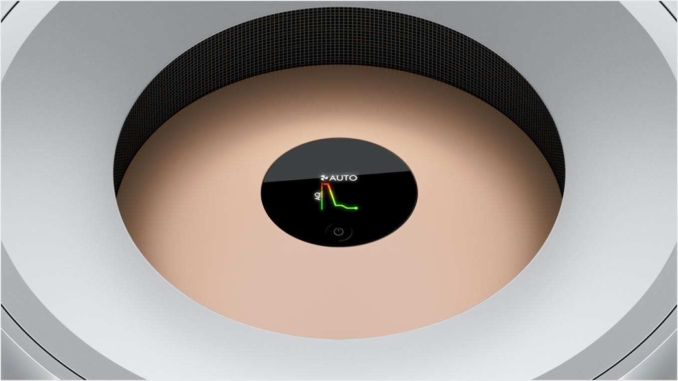 Zoomed-in to show LCD screen on the Dyson Purifier Big+Quiet Formaldehyde.