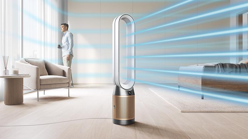 Máy sưởi lọc không khí thổi ra luồng khí mạnh mẽ và mát rượi.