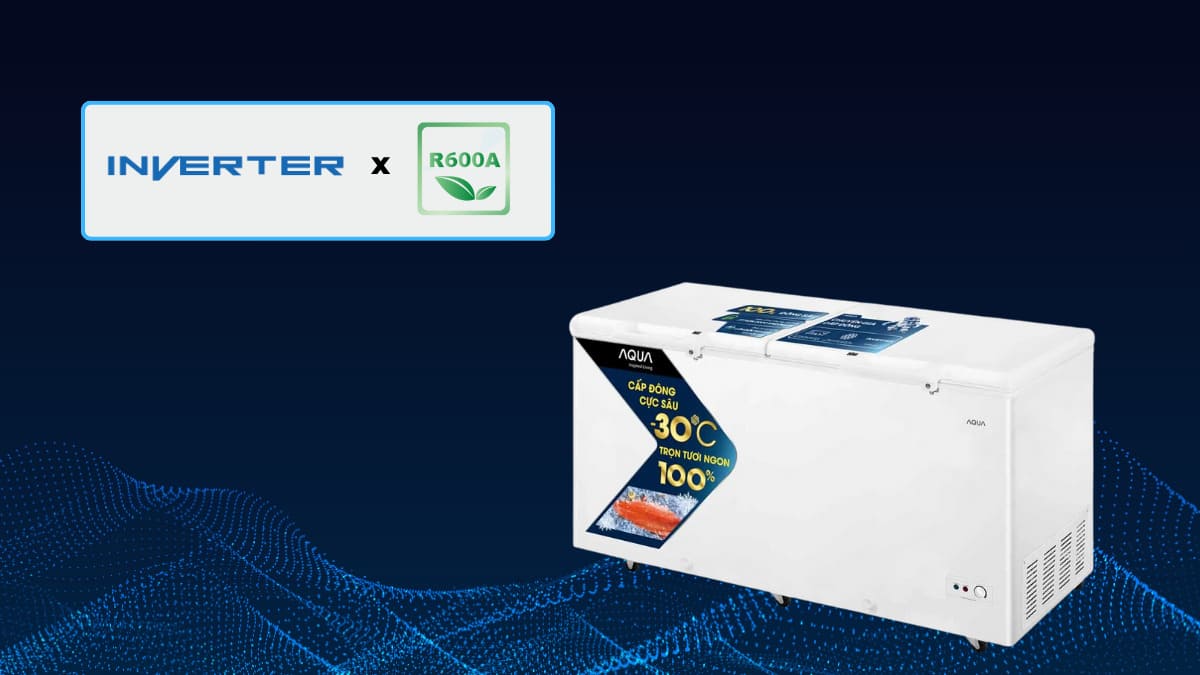 Công nghệ Inverter cùng gas R600a giúp tủ tiết kiệm đáng kể điện năng tiêu thụ