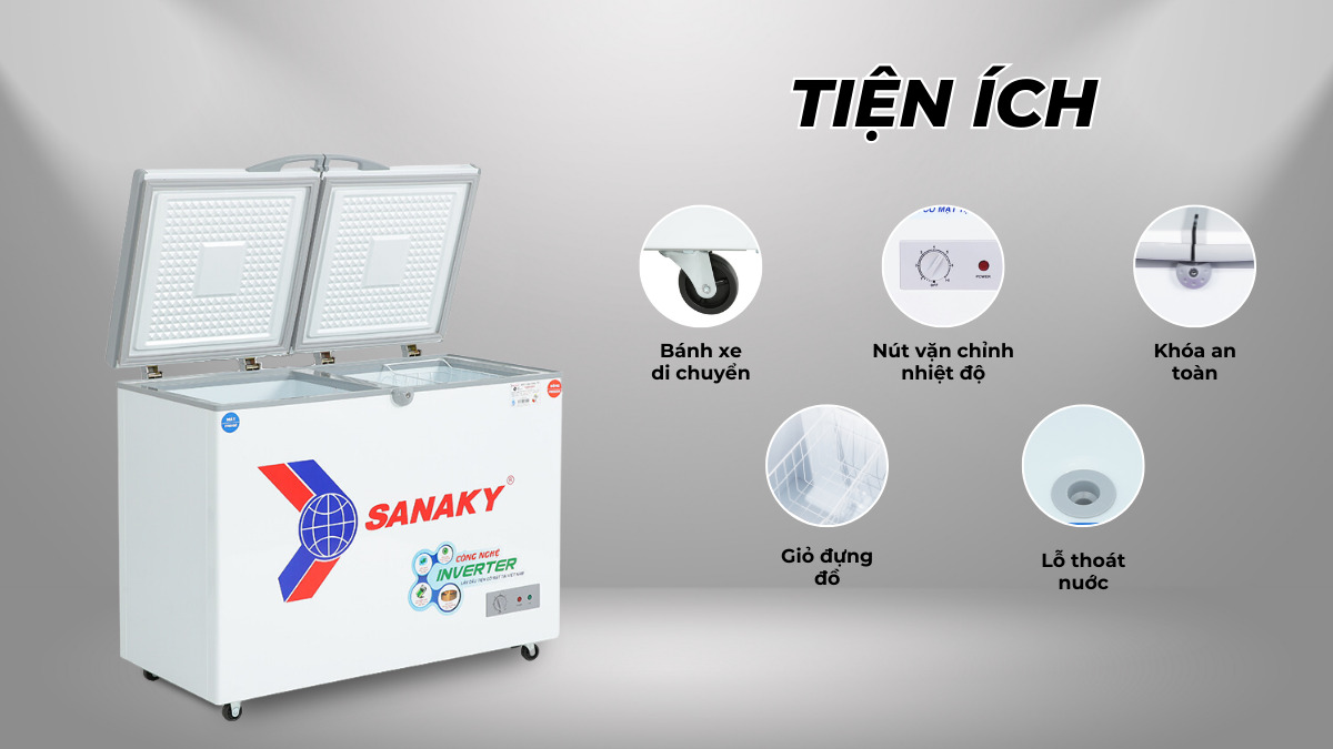 Một số tiện ích đi kèm Tủ Đông Mát Sanaky Inverter 220 Lít VH-2899W3