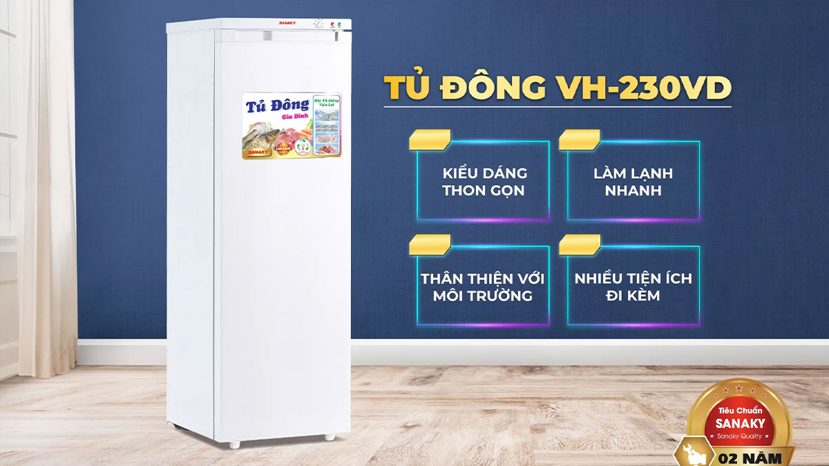 Tủ Đông Sanaky 213 Lít VH 230VD có thiết kế thon gọn, nhiều ngăn