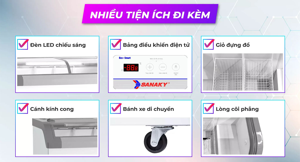 Nhiều tiện ích khác đi kèm trên tủ đông Sanaky VH-888KA