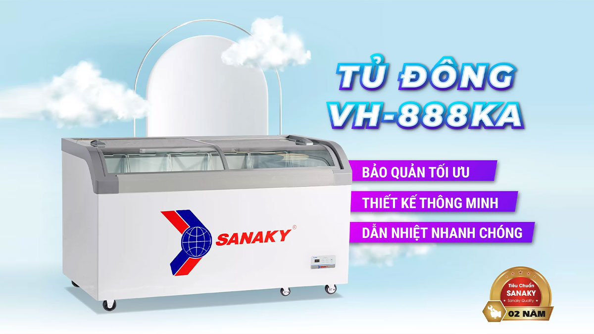 Tủ Đông Sanaky VH-888KA có thiết kế 2 cánh lùa tiện lợi