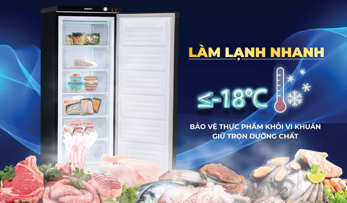 Tủ có khả năng cấp đông sấu đến ≤-18°C