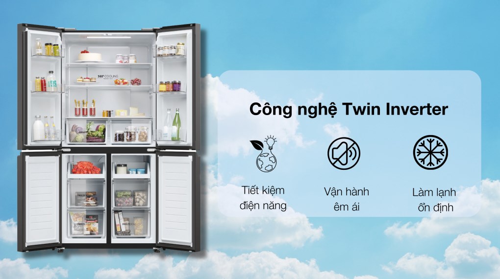 Tủ lạnh Aqua Inverter 469 lít Multi Door AQR-M536XA(WGB)  - Công nghệ tiết kiệm điện